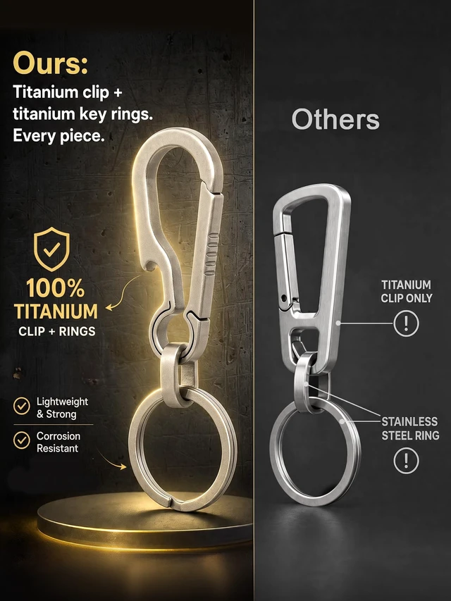 Alt view image 2 of 7 - Titanium Key Carabiner Keychain Clip for Keys Titanium Key Rings | Heavy Duty Key Chain Clip, Ultra-Light, Quick Release, Bottle Opener, 2 Sizes, For Keys, Key Holder Gifts for Men