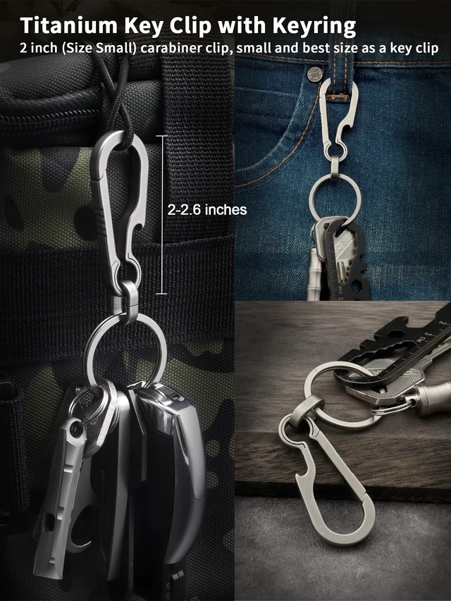 Alt view image 3 of 7 - Titanium Key Carabiner Keychain Clip for Keys Titanium Key Rings | Heavy Duty Key Chain Clip, Ultra-Light, Quick Release, Bottle Opener, 2 Sizes, For Keys, Key Holder Gifts for Men