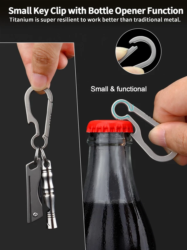 Alt view image 5 of 7 - Titanium Key Carabiner Keychain Clip for Keys Titanium Key Rings | Heavy Duty Key Chain Clip, Ultra-Light, Quick Release, Bottle Opener, 2 Sizes, For Keys, Key Holder Gifts for Men
