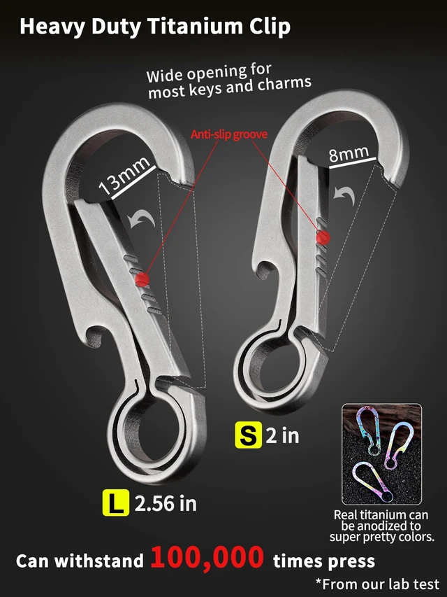 Alt view image 7 of 7 - Titanium Key Carabiner Keychain Clip for Keys Titanium Key Rings | Heavy Duty Key Chain Clip, Ultra-Light, Quick Release, Bottle Opener, 2 Sizes, For Keys, Key Holder Gifts for Men