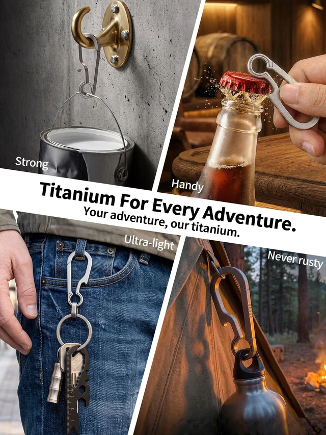 Alt view image 6 of 7 - Titanium Key Carabiner Keychain Clip for Keys Titanium Key Rings | Heavy Duty Key Chain Clip, Ultra-Light, Quick Release, Bottle Opener, 2 Sizes, For Keys, Key Holder Gifts for Men