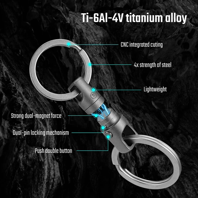 Alt view image 6 of 7 - KA45 Titanium Magnetic Quick Release Keychain | One-Hand Detachable Connector for Car Keys, House Keys, USB Drives and EDC