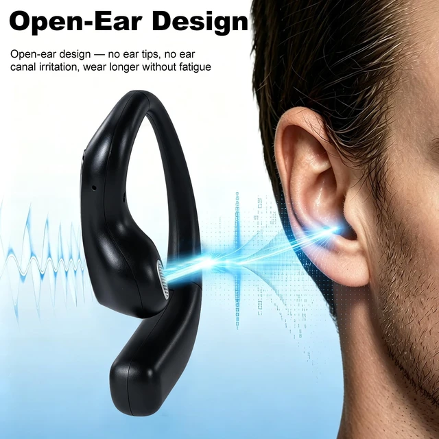 Alt view image 4 of 7 - Open Ear Headphones, Over Ear Earbuds Powerful Sound with Ergonomic Earhook | 46H Bluetooth 6.0 Headphones with Clear Calls and ENC Mic,LED Digital Display, IP7, Lightweight Design for Workout/Cycling