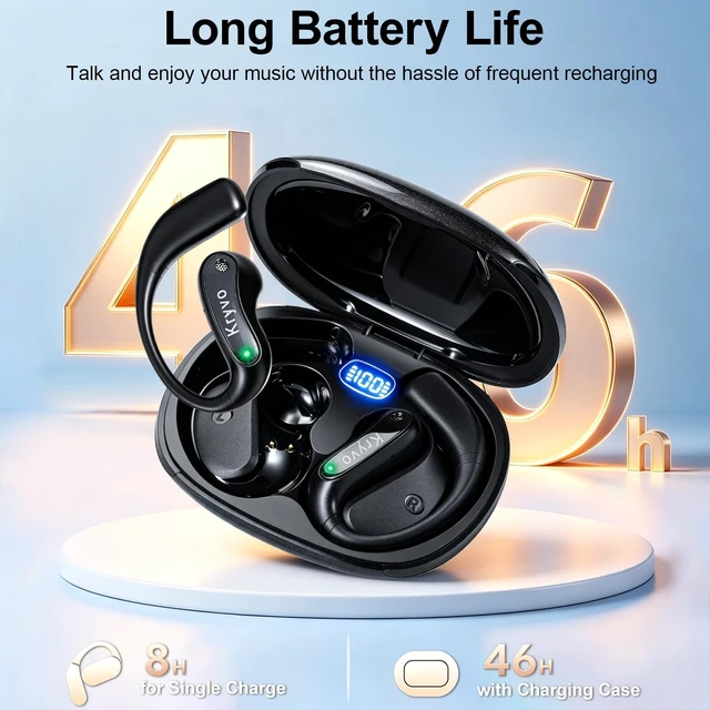Alt view image 6 of 7 - Open Ear Headphones, Over Ear Earbuds Powerful Sound with Ergonomic Earhook | 46H Bluetooth 6.0 Headphones with Clear Calls and ENC Mic,LED Digital Display, IP7, Lightweight Design for Workout/Cycling