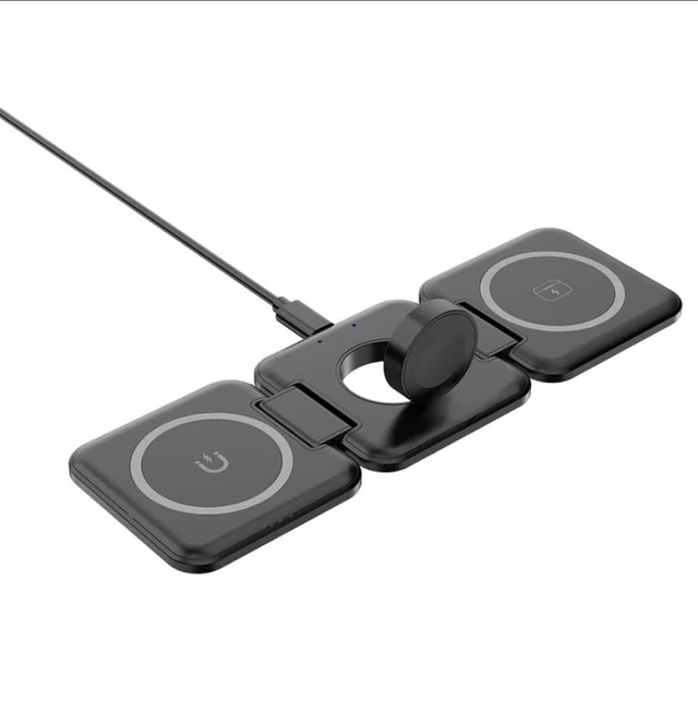 Alt view image 3 of 7 - 3 in 1 Foldable Magnetic Wireless Charging Station Compatible with iPhone, Apple Watch, and Air pods, Portable Travel Charger, Black