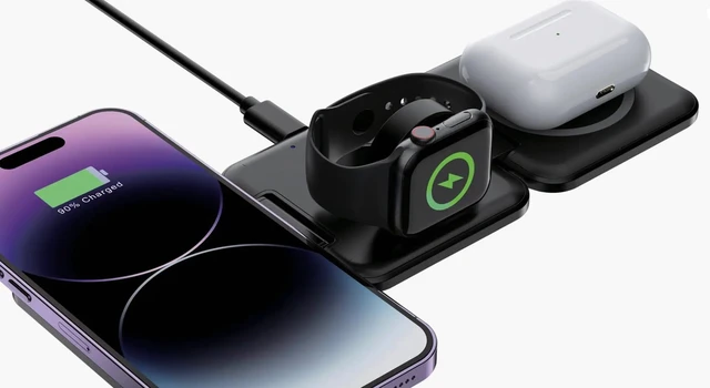 Alt view image 5 of 7 - 3 in 1 Foldable Magnetic Wireless Charging Station Compatible with iPhone, Apple Watch, and Air pods, Portable Travel Charger, Black
