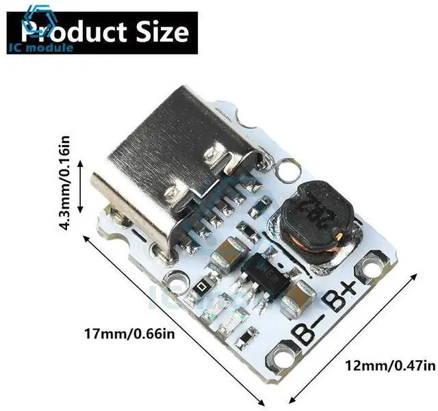 Alt view image 3 of 6 - DC 5V Charge/Discharge Module 1.2A Mini Li-ion Charging Module Boost Power Supply Board with Protection Type C