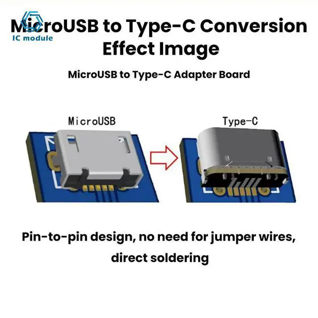 Alt view image 2 of 6 - Micro USB to Type-C Adapter Board Dual Function Charging Data Transfer DIY Modification Accessory for Device Upgrade
