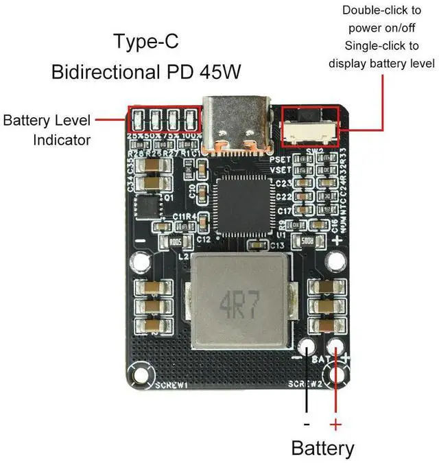 Main image of PD 45W 2S to 6S Charging Discharger Buck Converter Module 3S 4S 5S Li-ion LiFePO4 Lithium Batteries Type-C PD IP2369