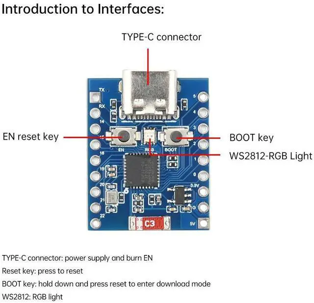 Main image of 2.4G ESP32-C6 Super Mini ESP32 Development Board ESP32-C6FH4 Bluetooth-compatible module Type-C Interface