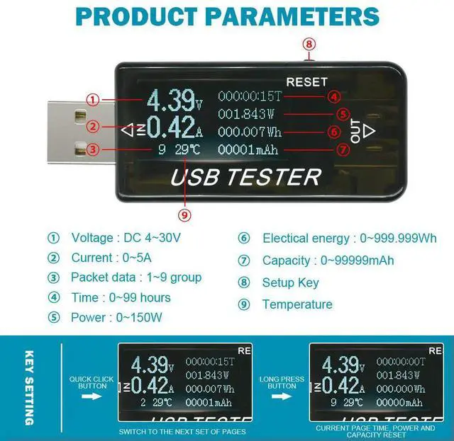 Main image of 6 in1 USB Voltmeter Ammeter Current Voltage Tester Module LCD Digital Display Power Capacity Tester