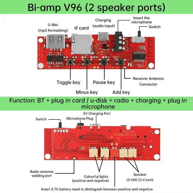 Alt view image 3 of 3 - 3.7V DC Bluetooth-Compatible Amplifier Board Dual Channel Audio Module / Micro USB Charging for Speaker DIY Electronic Kit