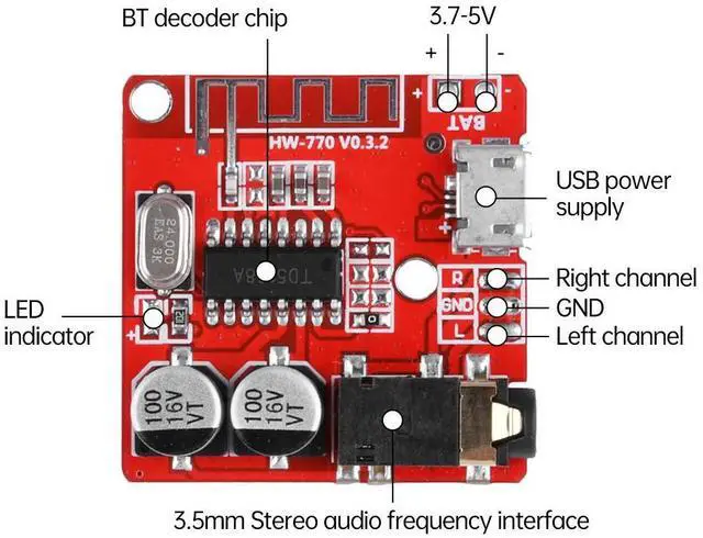 Main image of 3W Bluetooth-compatible Audio Receiver Board Bluetooth 4.1 5.0 MP3 Lossless Decoder Board Stereo Music Module VHM-314