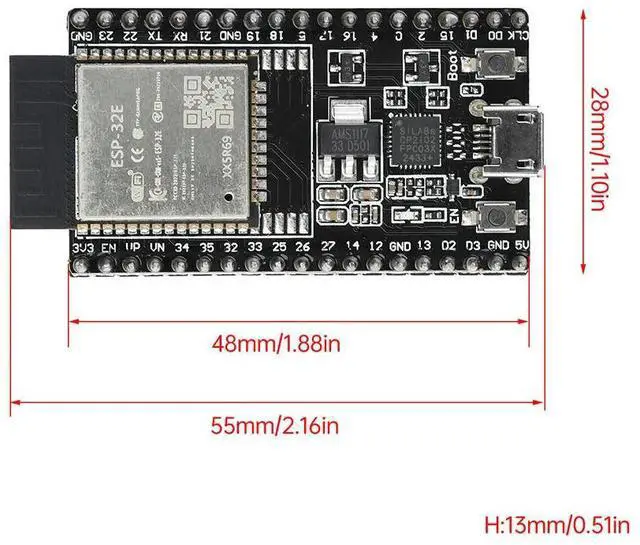 Main image of ESP32-DevKitC-32E Module ESP32 4MB Development Board +Bluetooth-Compatible Micro USB Interface CP2102 Chip