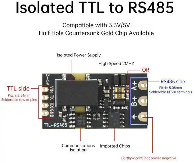 Main image of Isolated TTL to RS485 Level Board Module Serial Automatic Reverse High Speed 2Mbps Electronic Component Kit