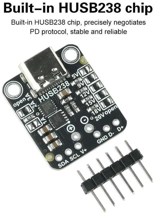 Main image of HUSB238 PD Decoy Trigger Module 5V/9V/12V/15V/18V/20V Adjustment IIC Controller Type-c Interface