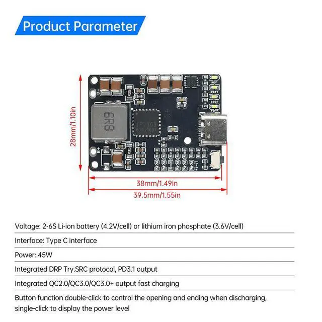 Alt view image 2 of 6 - IP2369 45W 2S~6S lithium Charging Discharging Module 3S 4S 5S Li-ion/LiFePO4 Batteries Charger Type-c Interface