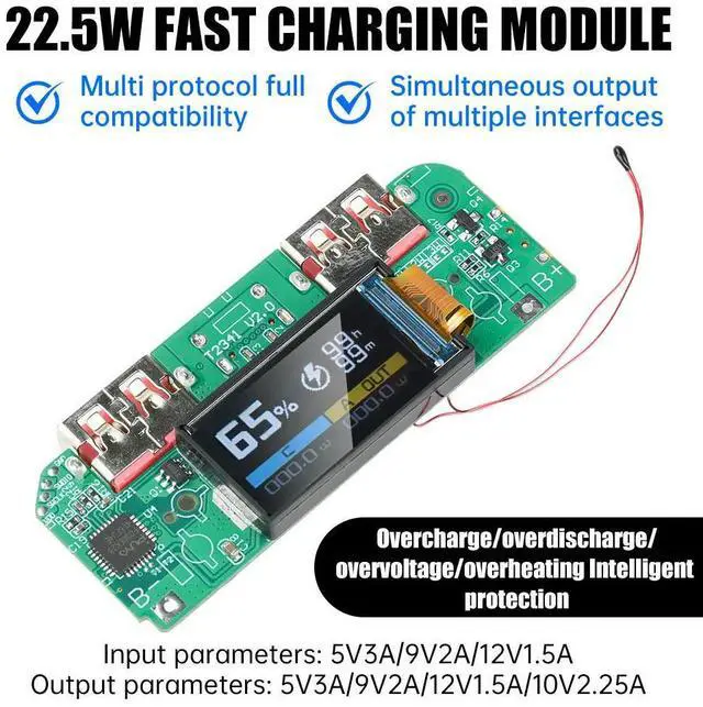 Alt view image 2 of 3 - 22.5W PD Colorful Display Bidirectional Fast Charger Mobile Power Module Circuit DIY Motherboard 5V 4.5A Type-c USB Interface