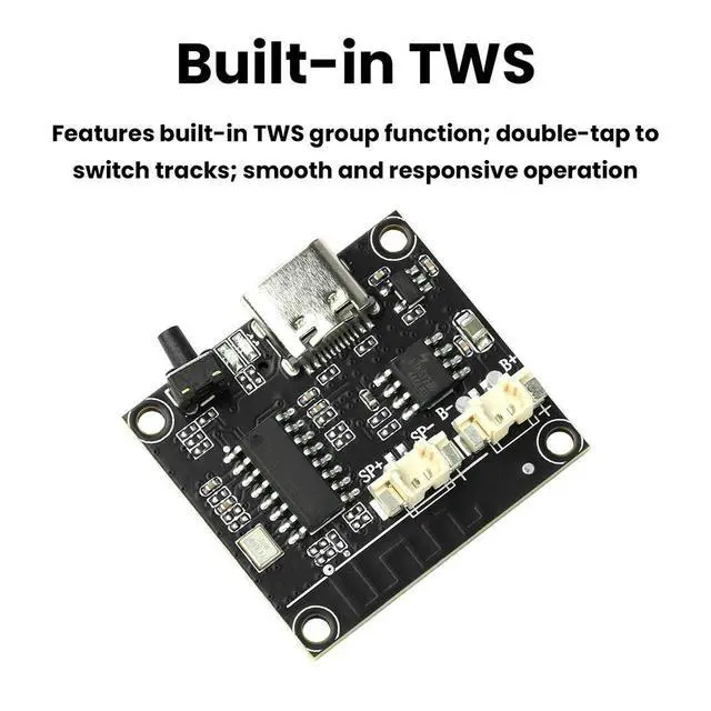 Alt view image 2 of 3 - DC 5V 3W TWS Bluetooth-compatible Power Amplifier Board Support TF card Type-C Interface