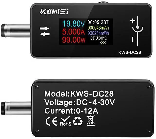Main image of DC 4~30V 0~12A Voltage Ammeter Power Meter 0.96 inch TFT HD Digital Display DC 5.5*2.5 Interface Tester Electronic Kit