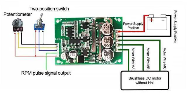 Alt view image 2 of 6 - DC 12-36V 500W 15A Brushless Hall Free Motor Driver Board Motor Foward Reverse Speed Controller Control Switch Module