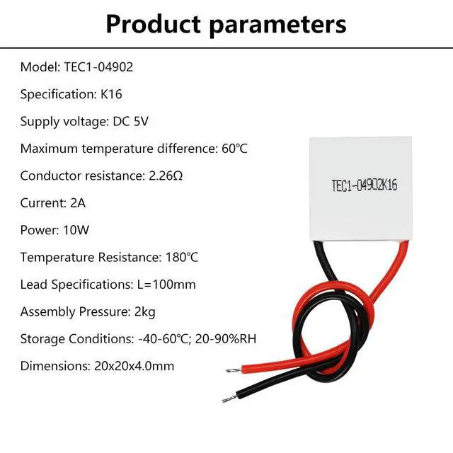 Alt view image 3 of 6 - SeasBoat TEC1-04902 K16 DC 5V Thermoelectric Cooler Peltier DIY 20*20MM 2A of Semiconductor Rrefrigeration Electronic Kit