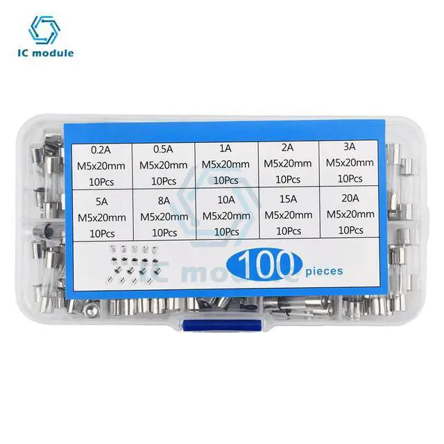 Alt view image 2 of 6 - 100 PCS Fast Blow Glass Fuse Box Kit 5x20 250V For Circuit Current Protection 5*20mm 0.2/0.5/1/2/3/5/8/10/15/20A