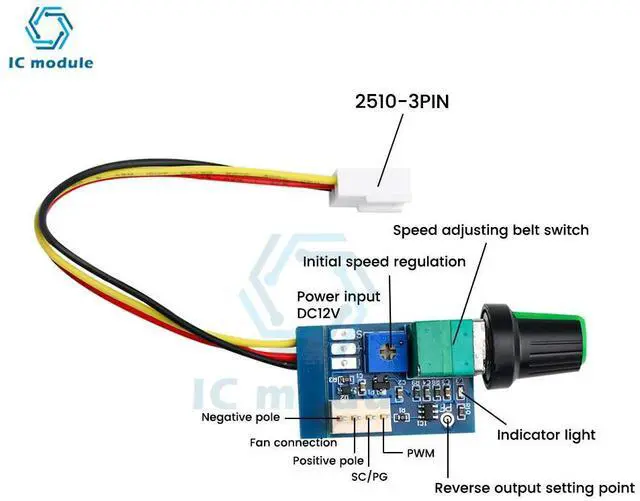Main image of DC 12V PWM Speed Controller Module 4-Wire PC Fan Speed Controller Module Governor for PC
