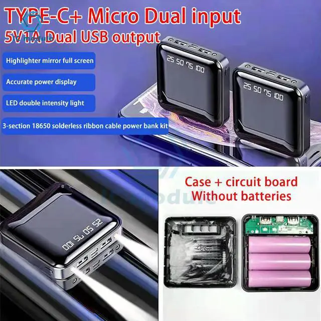 Alt view image 3 of 3 - DIY DIY Power Bank Case Charge Box Dual USB Type C Micro USB No Welding Mobile Power Case Kit