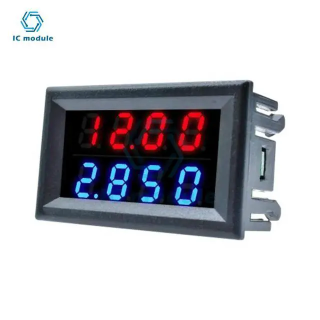 Alt view image 2 of 3 - DC 100V 10A 0.28" Mini Digital Voltmeter Ammeter 4 Bit 5 Wires Voltage Current Meter Tester Blue Red Dual LED Display