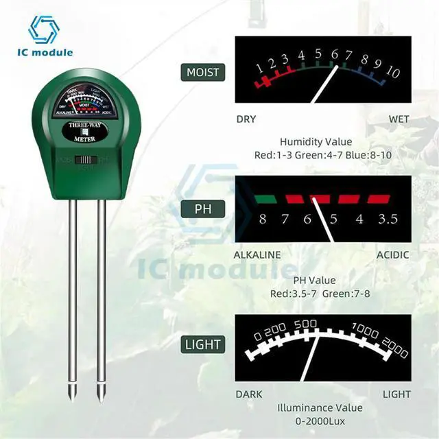 Alt view image 2 of 3 - Humidity/PH value/light detection 3-in-one Soil PH Meter Sunlight Tester Garden Flowers Soil Moisture Sensor Meter