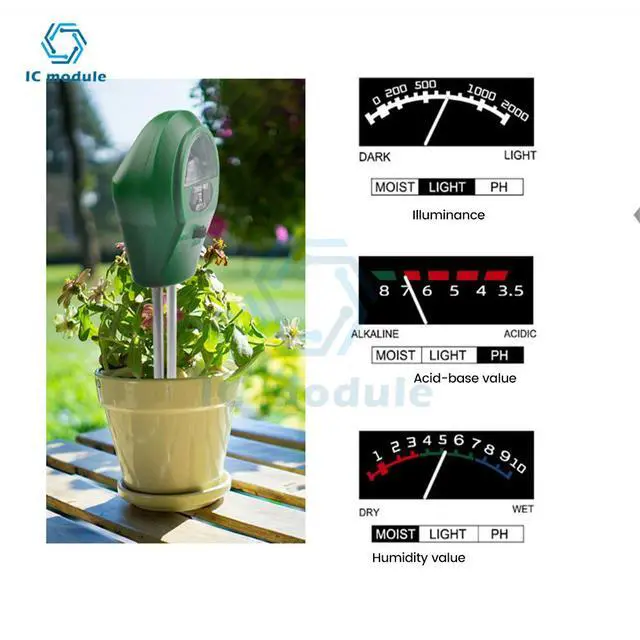 Alt view image 3 of 3 - Humidity/PH value/light detection 3-in-one Soil PH Meter Sunlight Tester Garden Flowers Soil Moisture Sensor Meter
