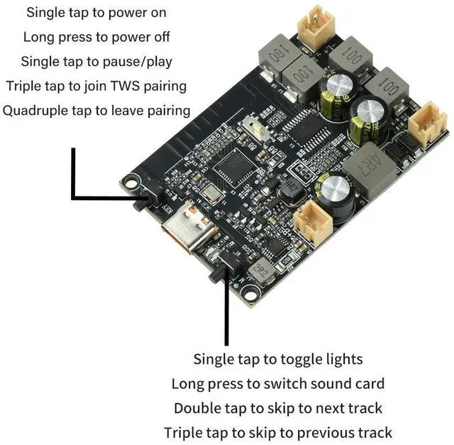 Alt view image 3 of 3 - DC 5V TWS Bluetooth Amplifier Module 2 *10W Dual Channel Audio Amplifier Module Type-c Interface