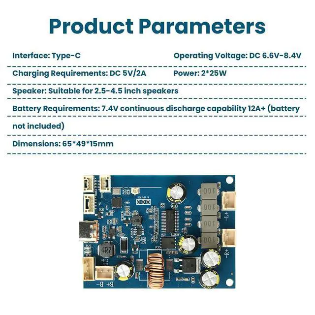 Alt view image 3 of 6 - DC 6.6V-8.4V 2x 25W Digital Stereo Audio Power Bluetooth-Compatible Amplifier Board Type -C Interface