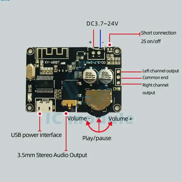 Alt view image 2 of 3 - DC3.7-24V BT 5.0 Stereo Audio Decoder Board Mp3 Lossless Decoder Board Stereo Music Module XY-WRBT