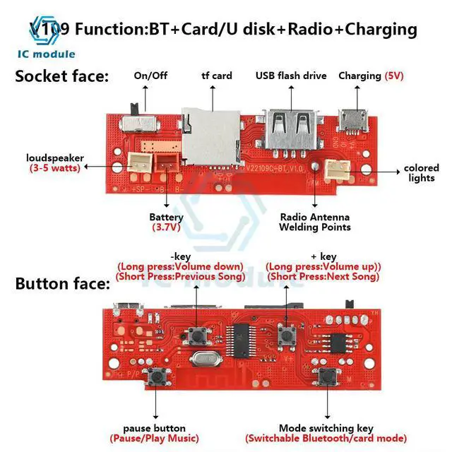 Alt view image 3 of 3 - V109 DC 5V BT Audio Amplifier Decoder Board DIY Mp3 Amplifier BT Module Micro USB Interface TF/USB