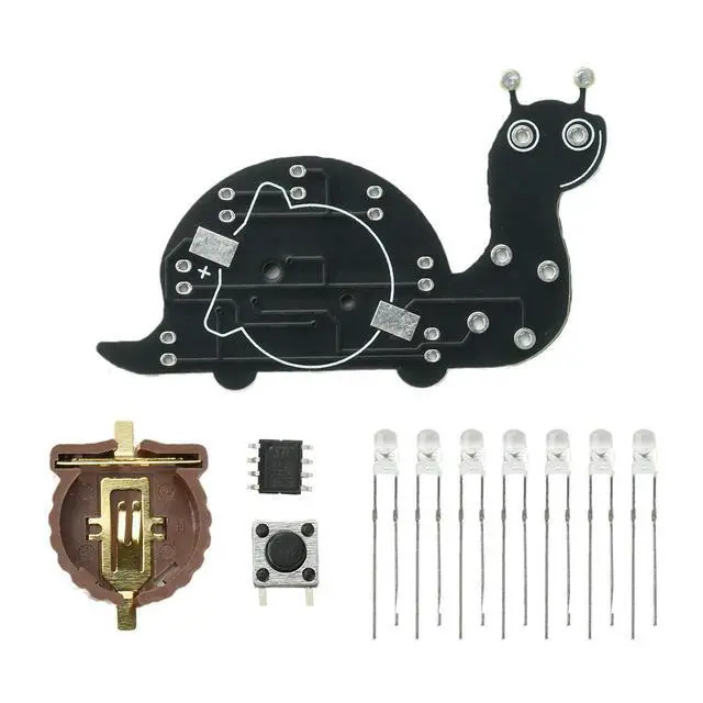 Main image of Snail-Shaped LED Soldering Practice Kit - 7 LEDs with 6 Lighting Modes - Beginner DIY Electronics Training Board