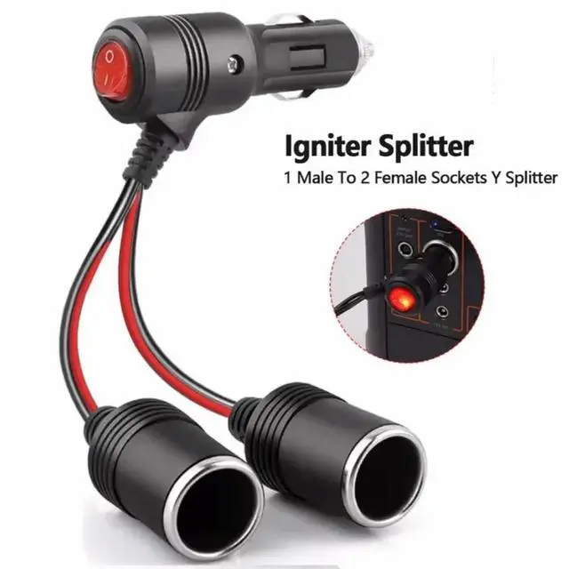 Alt view image 2 of 3 - Car Cigarette Lighter 12V 24V Splitter Adapter W/ on Off Switch 1 Male To 2/3 Female Sockets Y Splitter Car Accessories