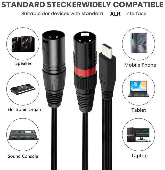 Main image of USB Type C Male To 2 XLR Male Amplifier Stereo Audio Cable for phones Laptop