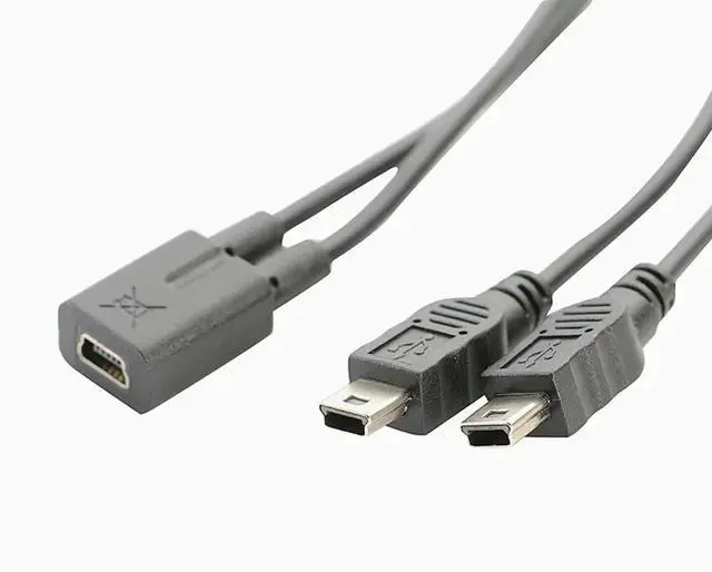 Alt view image 3 of 3 - Mini USB 5Pin Female To Mini Usb 5pin Male + Micro USB Male Y Splitter 1 To 2 Converter Charging Cable 30CM