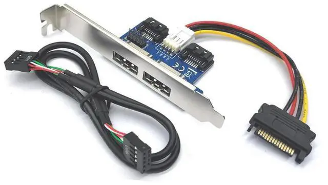 Main image of Riser Card Desktop Computer Dual Port SATA to Power ESATA ESATAp 9Pin to USB 2.0 Converter Expansion Rear Bracket Card
