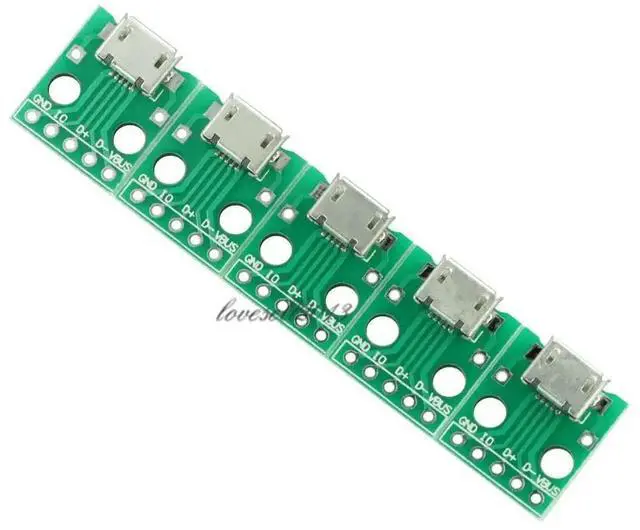 Main image of 10PCS Micro USB to DIP Adapter Connector Module Board Panel Female 5-Pin Pinboard 2.54mm Micro USB PCB