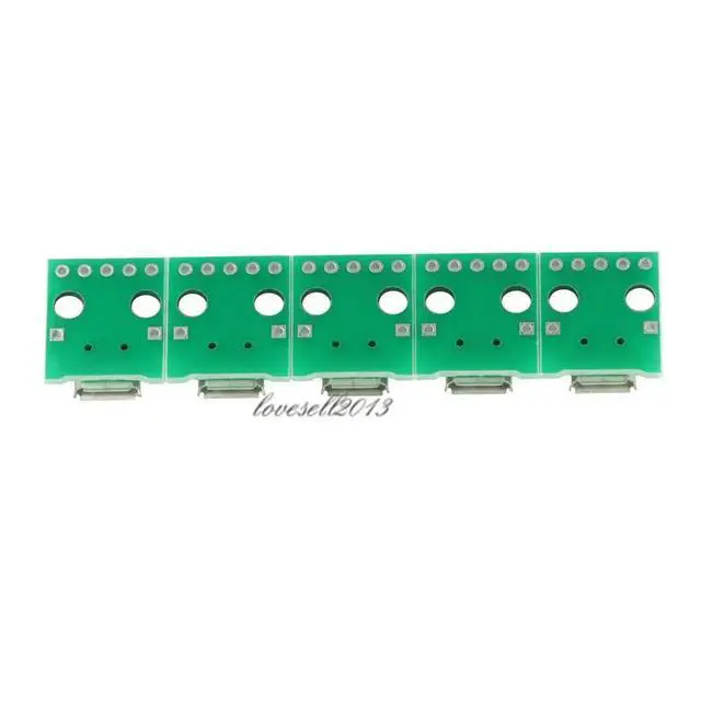 Alt view image 2 of 3 - 10PCS Micro USB to DIP Adapter Connector Module Board Panel Female 5-Pin Pinboard 2.54mm Micro USB PCB