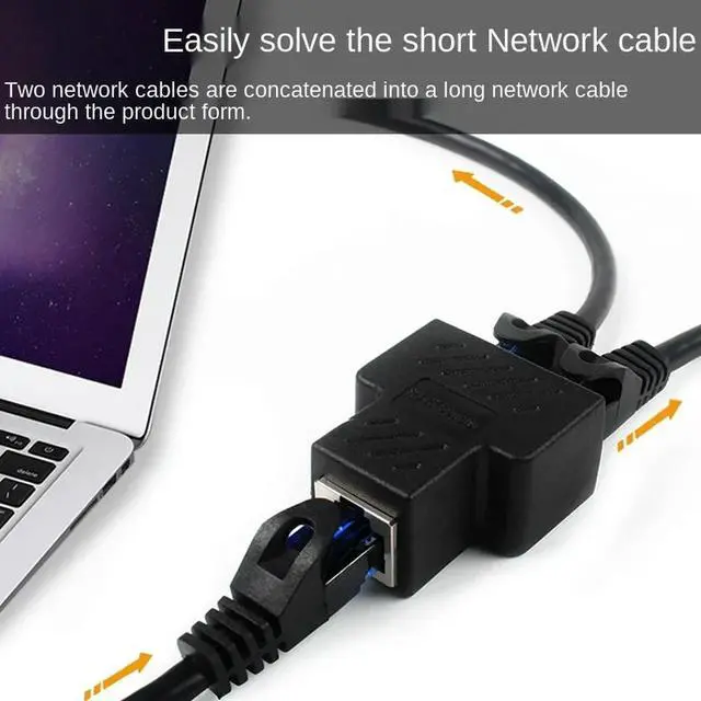 Alt view image 2 of 3 - Black Ethernet Adapter Lan Cable Extender Splitter for Internet Connection Cat5 RJ45 Splitter Coupler Contact Modular Plug