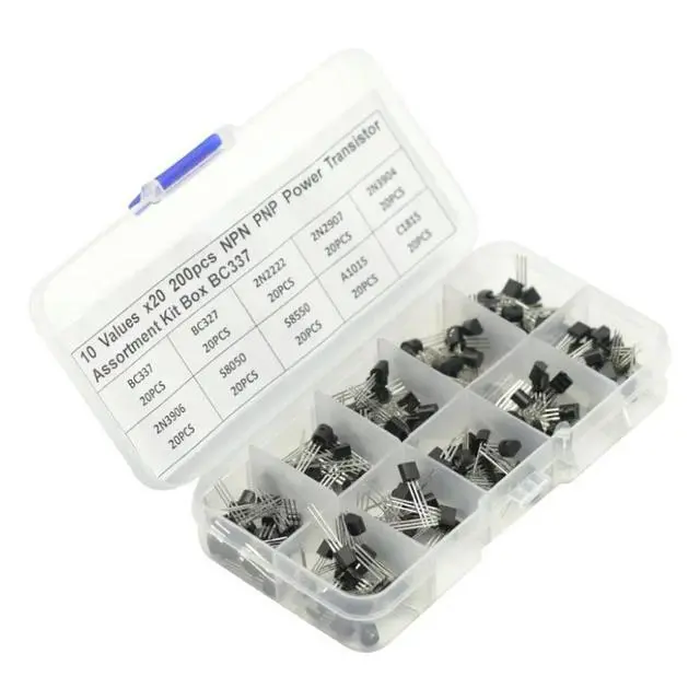 Alt view image 2 of 3 - 10 Values 200pcs BC337 BC327 2N2222 2N2907 2N3904 2N3906 S8050 S8550 A1015 C1815 Transistor Assortment Kit For