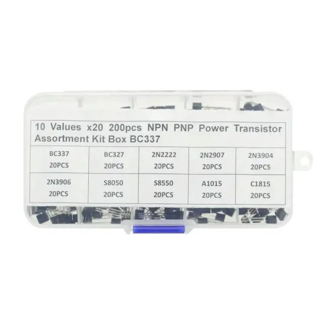 Alt view image 3 of 3 - 10 Values 200pcs BC337 BC327 2N2222 2N2907 2N3904 2N3906 S8050 S8550 A1015 C1815 Transistor Assortment Kit For