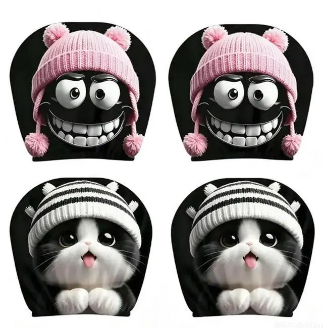 Main image of Universal Auto Seat Head Rest Cover, 4Pcs Cute Printed Car Seat Headrest Protectors, Funny Cartoon Car Headrest Covers