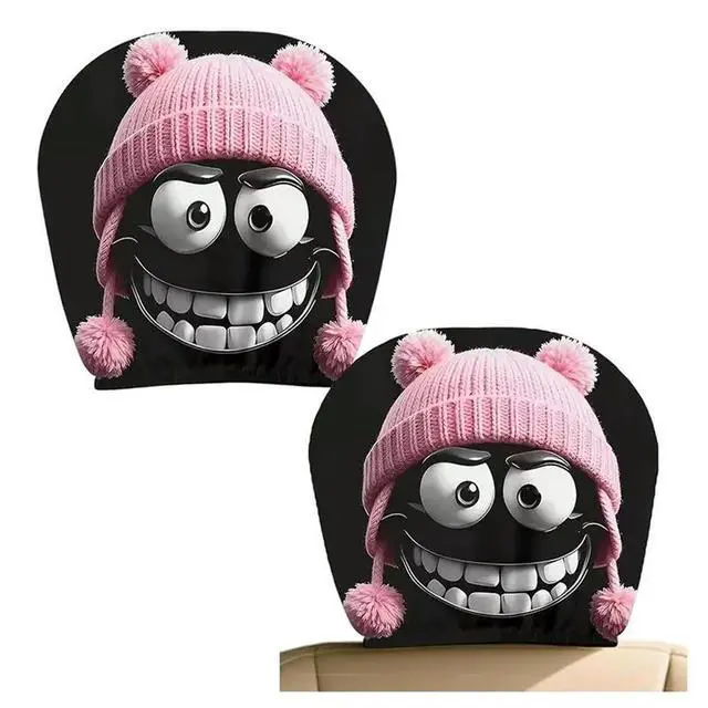 Alt view image 3 of 3 - Universal Auto Seat Head Rest Cover, 4Pcs Cute Printed Car Seat Headrest Protectors, Funny Cartoon Car Headrest Covers