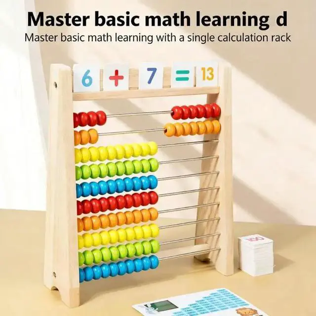 Alt view image 6 of 6 - Children Wooden Abacus Math Counting Toy With Number Cards Math Operations Table For Kids Preschooler Early Education