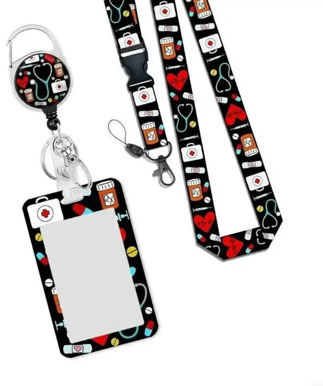 Alt view image 4 of 6 - Retractable Lanyard Badge Holder Name Card Holder with Lanyards Retractable Reels Clip Retractable Keychain Badge Holder